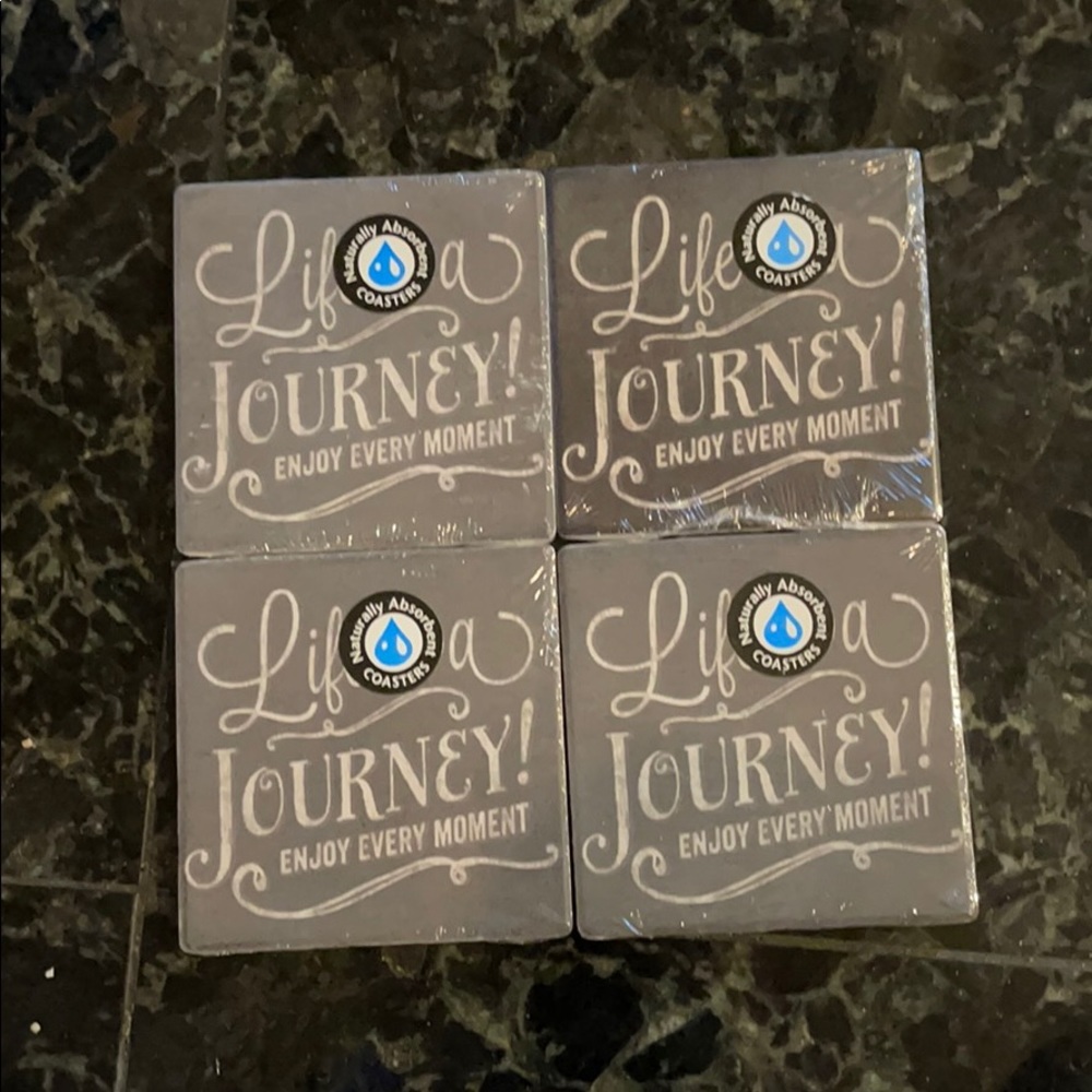4 Ceramic Coasters — Life is a Journey! Enjoy Every Moment. NWT